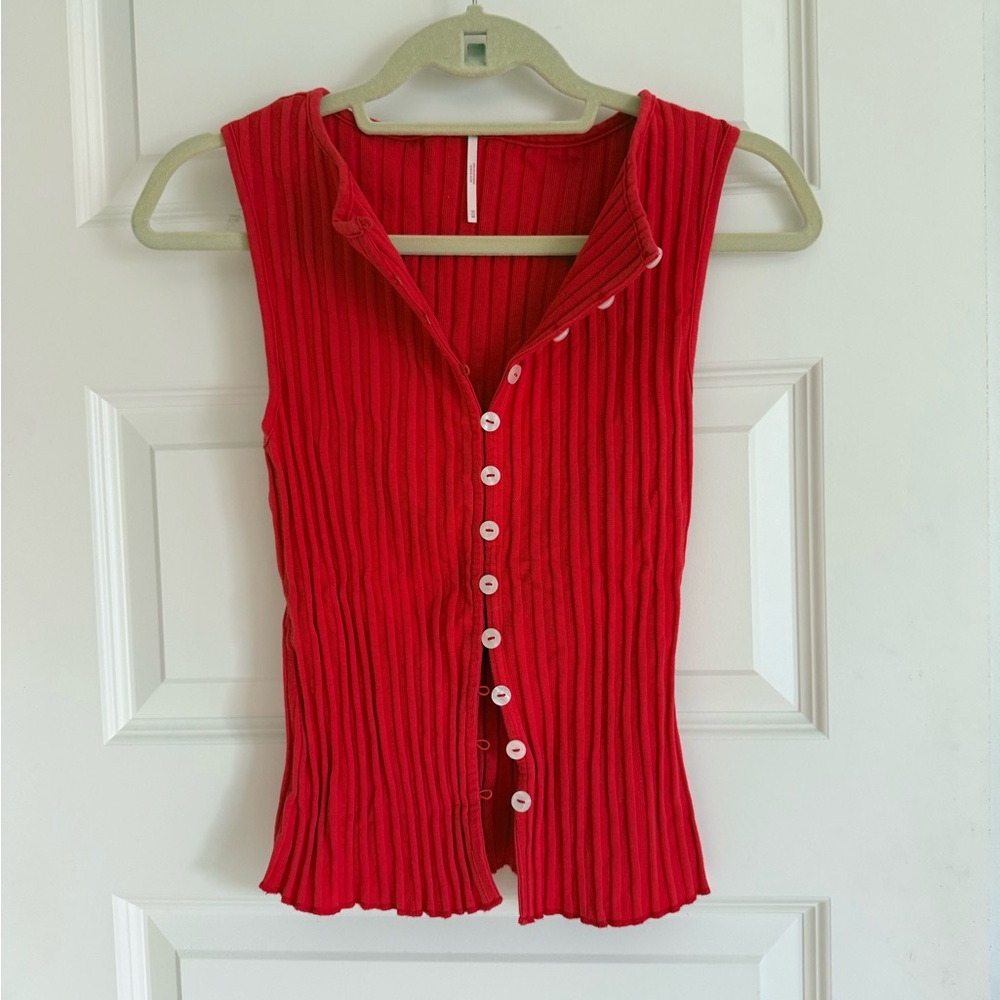Free People ribbed button up tank in red, size M